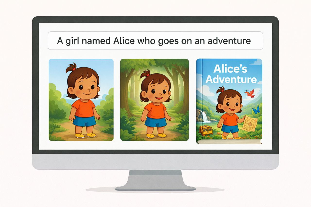 Preview of an AI-generated storybook page on a tablet screen