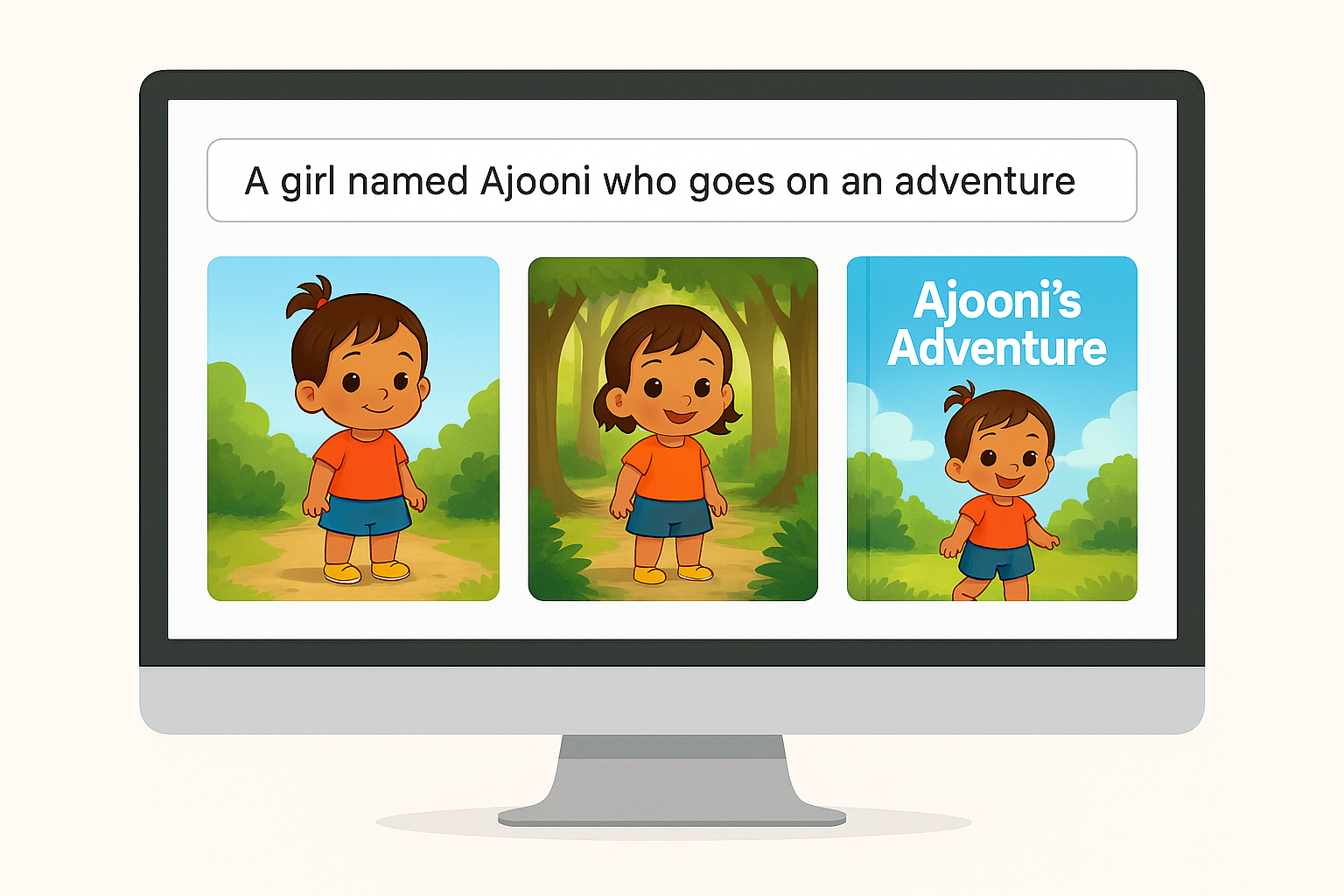 Preview of an AI-generated storybook page on a tablet screen